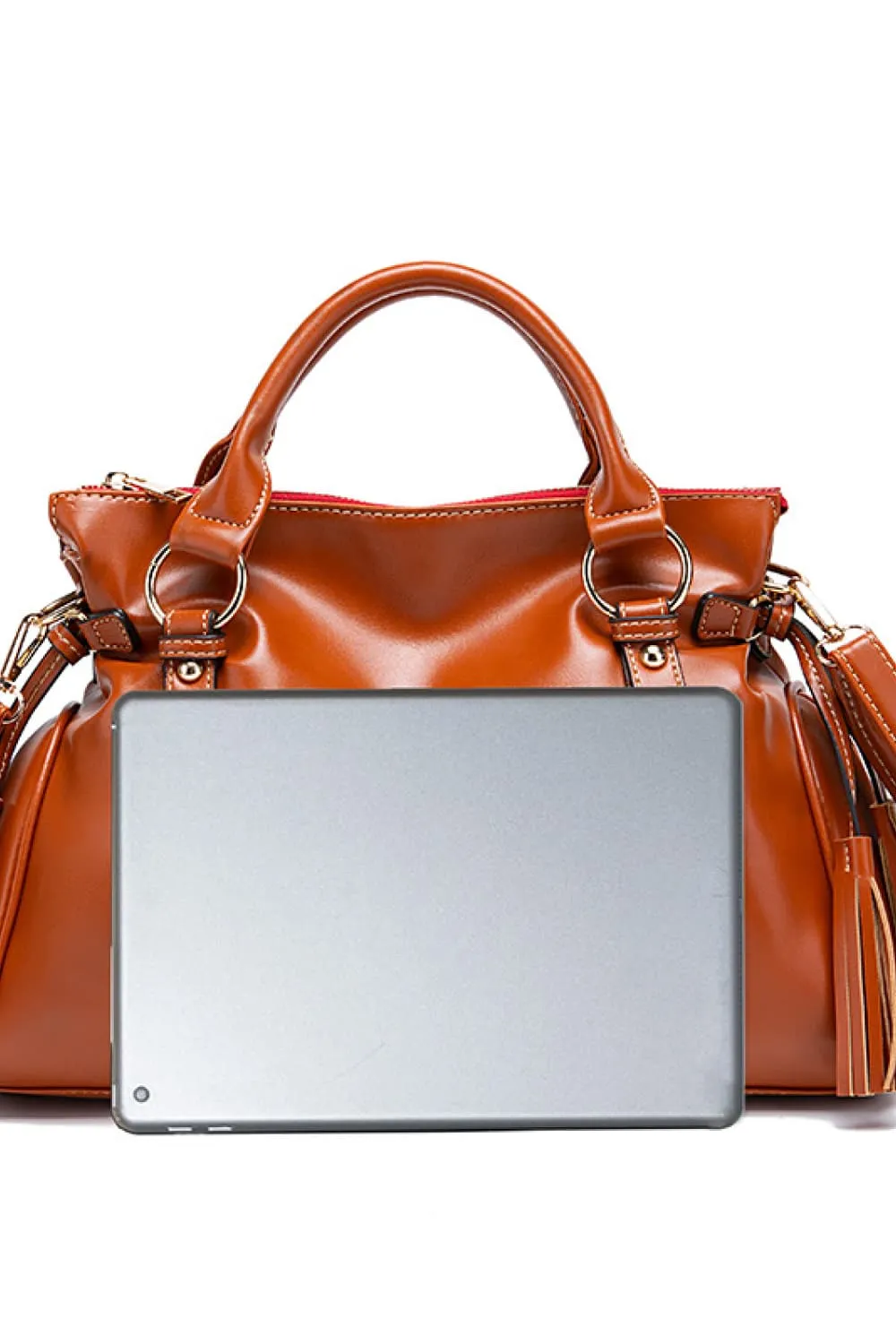 Faux Leather Handbag with Tassels