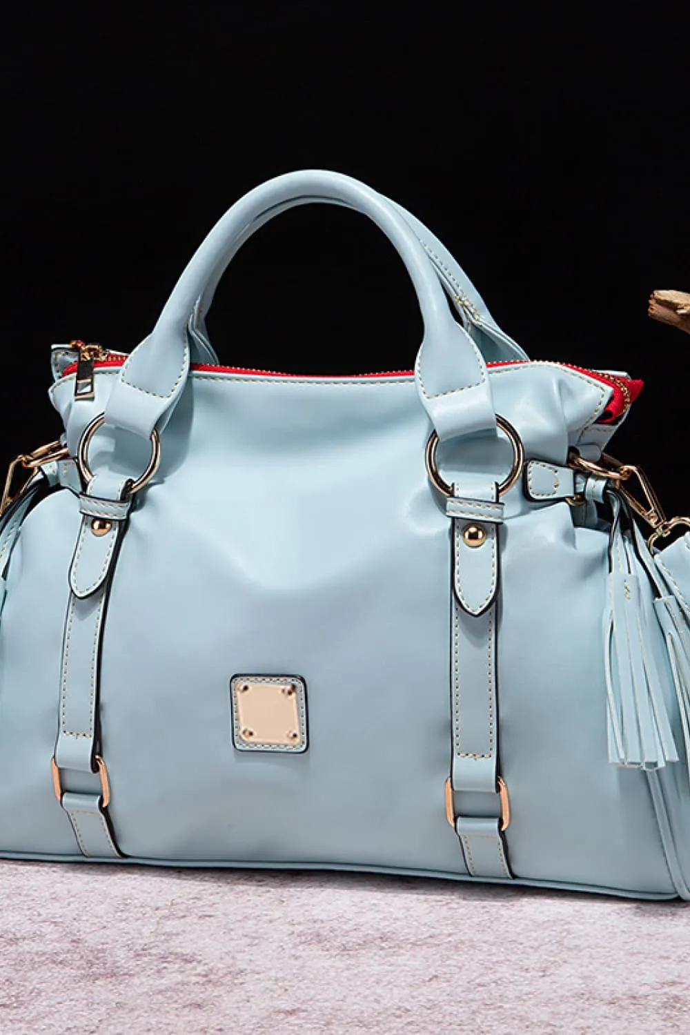 Faux Leather Handbag with Tassels