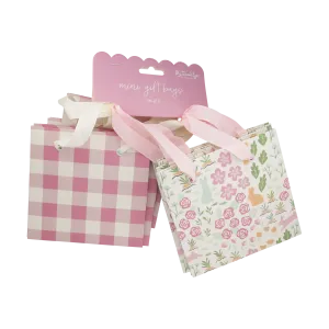 Garden Scatter/Pink Gingham Gift Bag Set - 6 pk