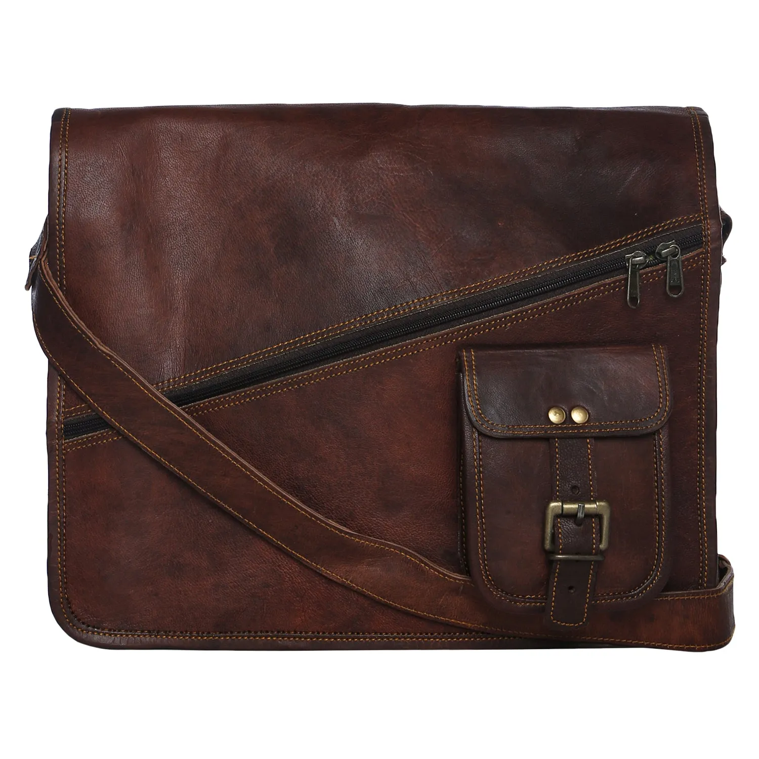 Genuine Brown Leather Messenger Bag