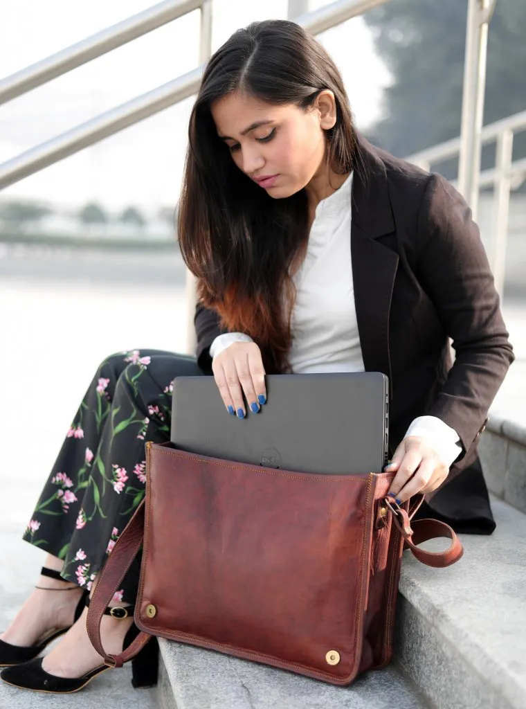 Genuine Brown Leather Messenger Bag