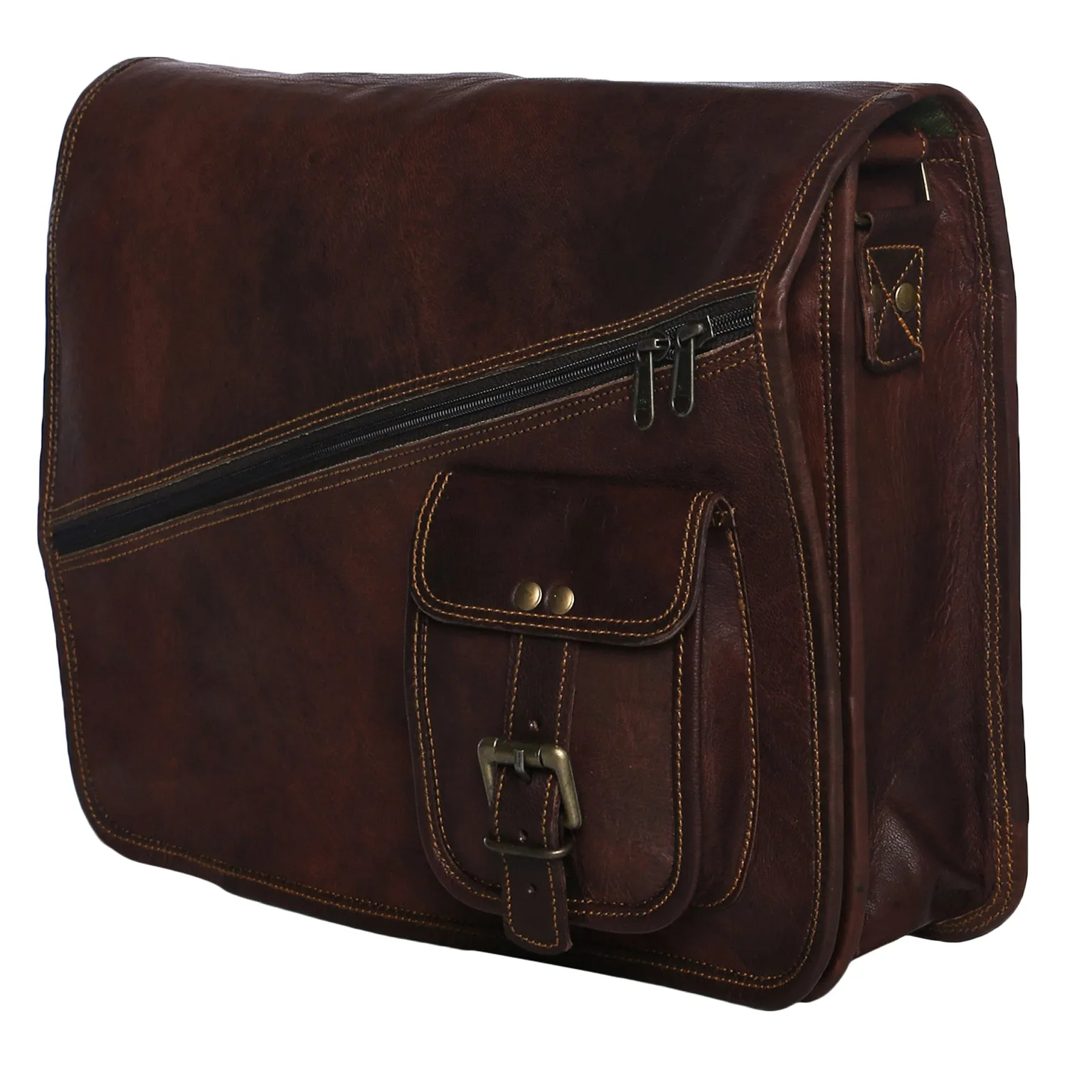 Genuine Brown Leather Messenger Bag