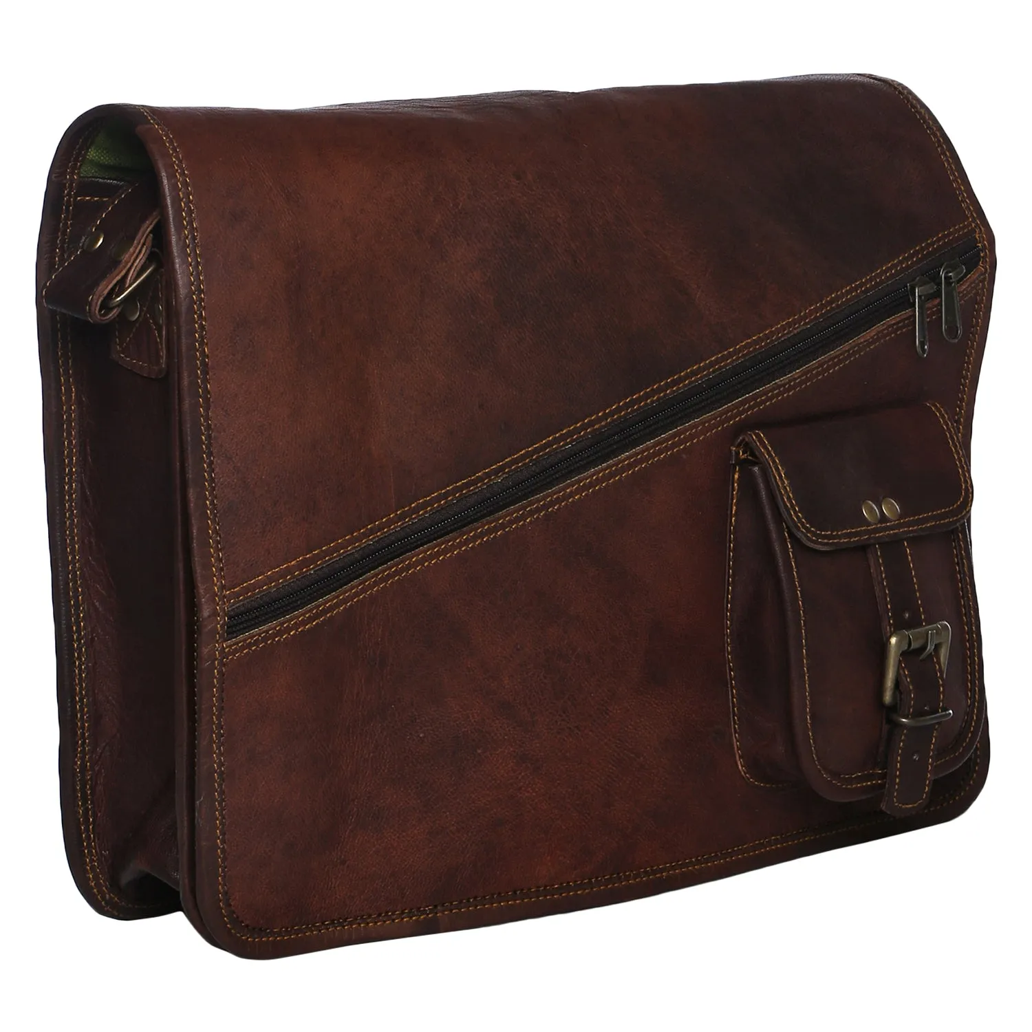 Genuine Brown Leather Messenger Bag