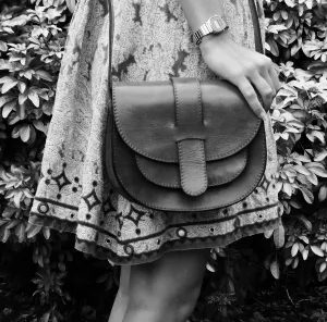 Handmade Vintage style , Brown Leather Saddle style handbag
