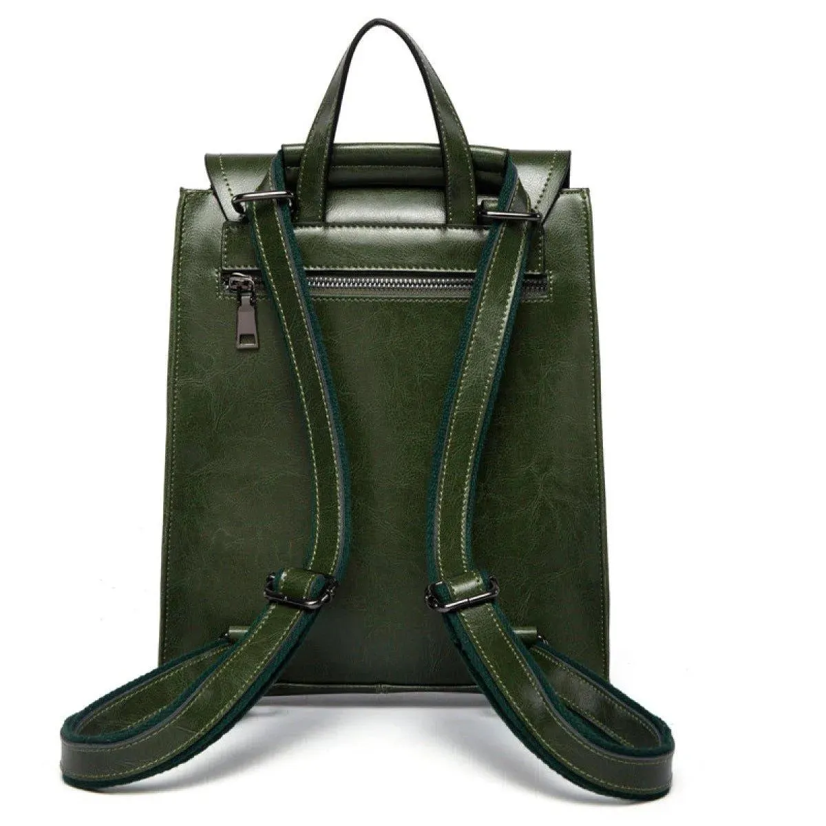 High-Capacity Cover Type Oil Wax Cowhide Backpack