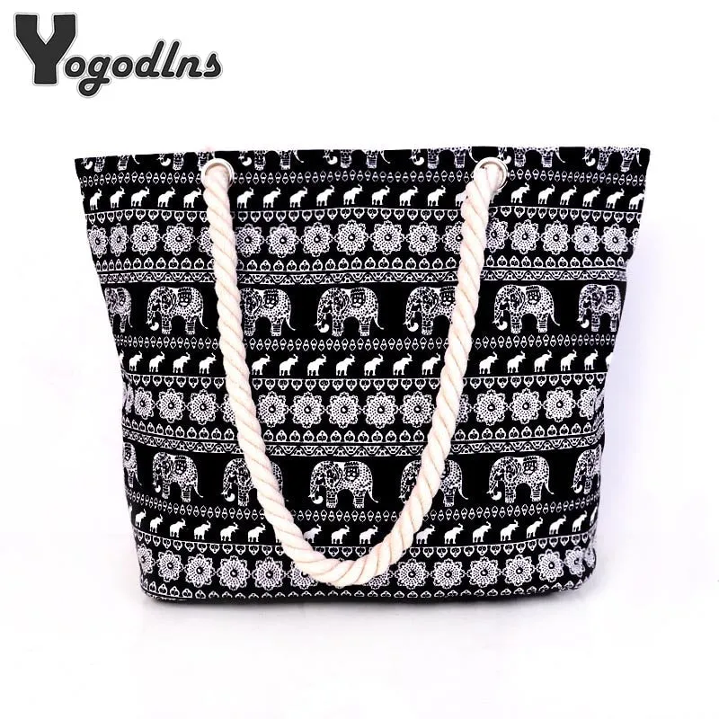 Hot 2021 New Arrival Animal Print Canvas Bag Women elephant Print Shoulder Bag Blue Black Big Capacity Daily Female messenge Bag
