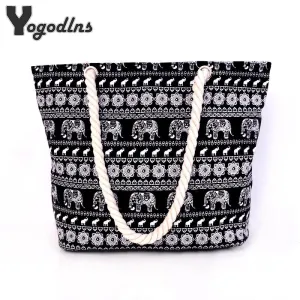 Hot 2021 New Arrival Animal Print Canvas Bag Women elephant Print Shoulder Bag Blue Black Big Capacity Daily Female messenge Bag