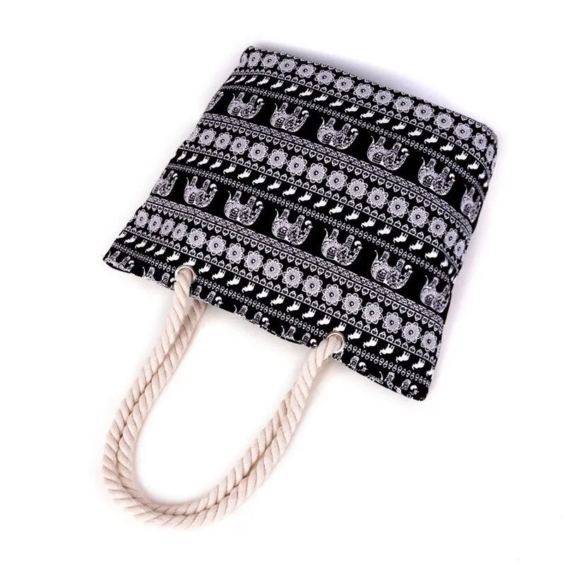 Hot 2021 New Arrival Animal Print Canvas Bag Women elephant Print Shoulder Bag Blue Black Big Capacity Daily Female messenge Bag