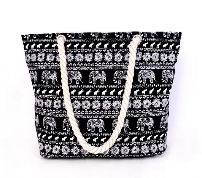 Hot 2021 New Arrival Animal Print Canvas Bag Women elephant Print Shoulder Bag Blue Black Big Capacity Daily Female messenge Bag