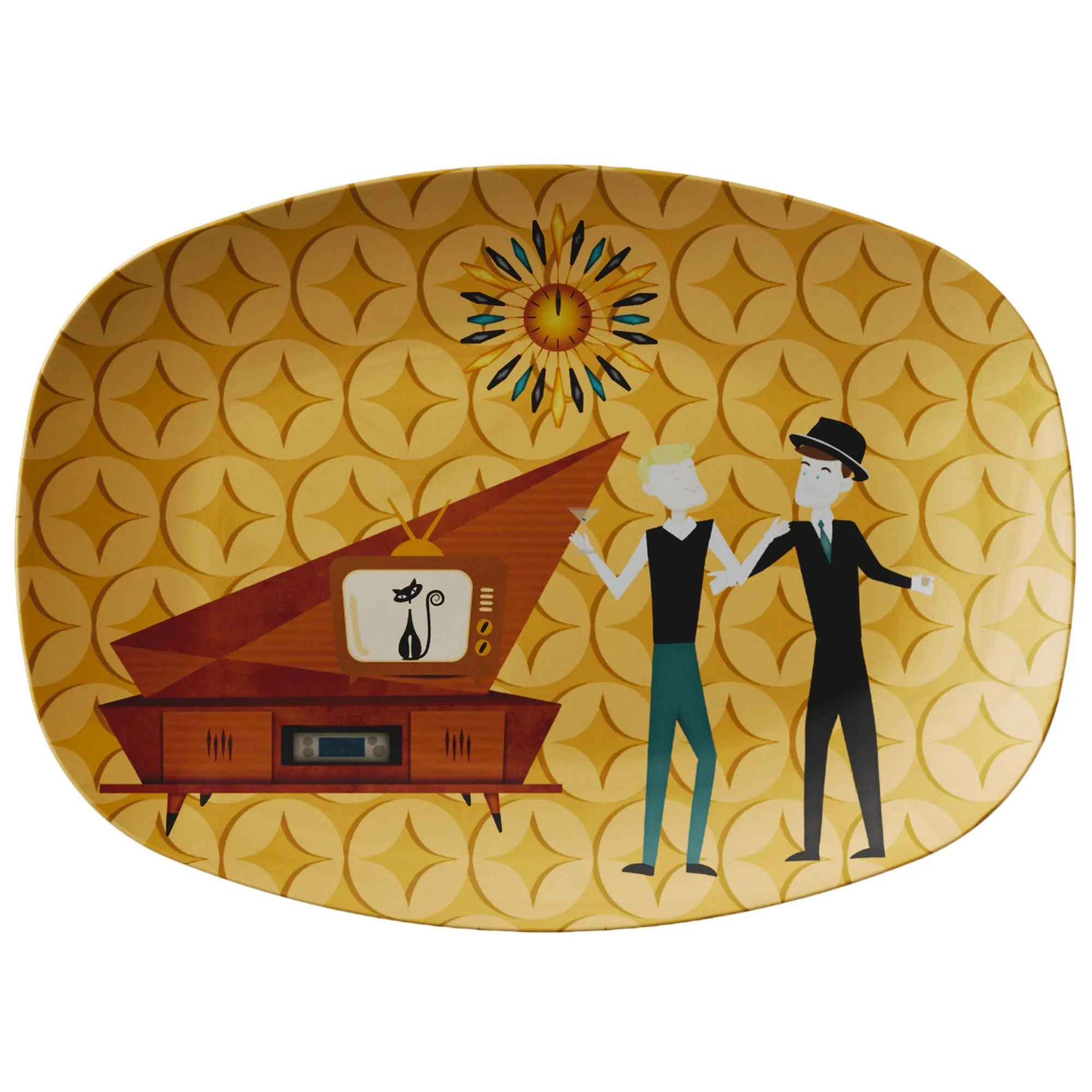 Mid Century Modern Party Platter, Gay Man Couple, Kitschy 50's Retro Party Style