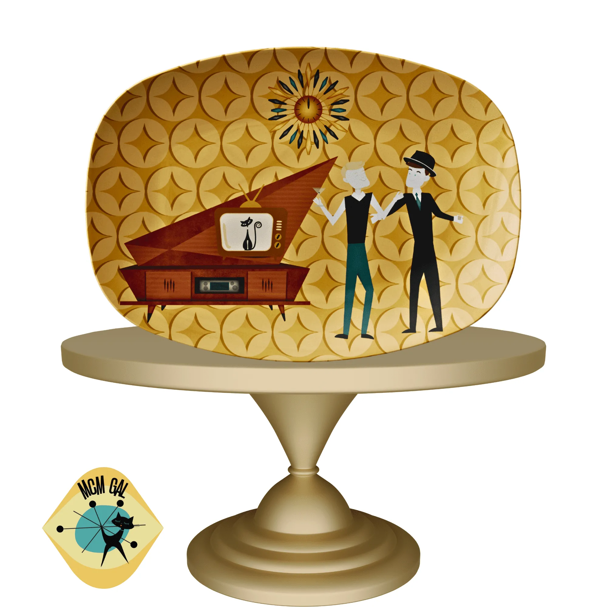 Mid Century Modern Party Platter, Gay Man Couple, Kitschy 50's Retro Party Style