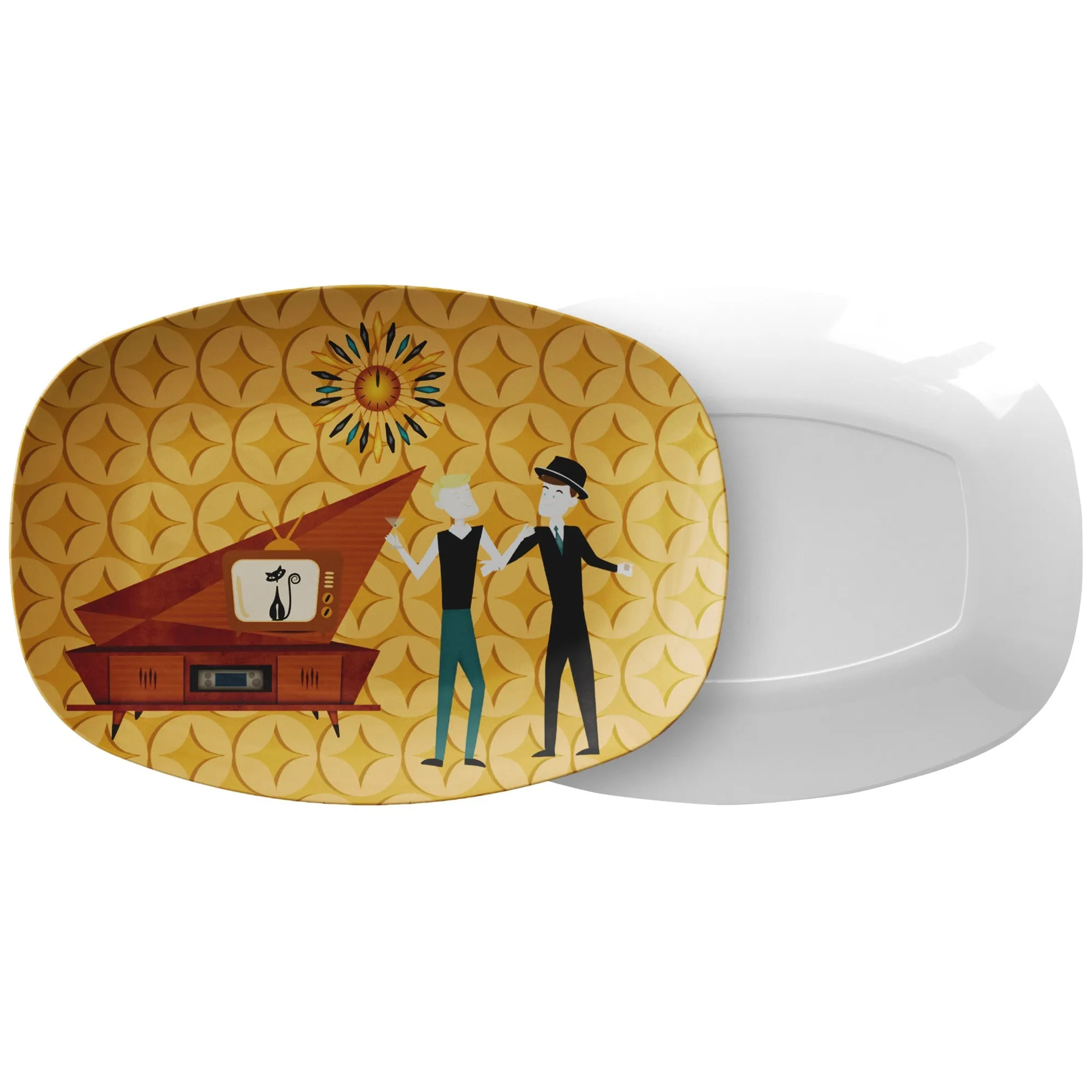 Mid Century Modern Party Platter, Gay Man Couple, Kitschy 50's Retro Party Style