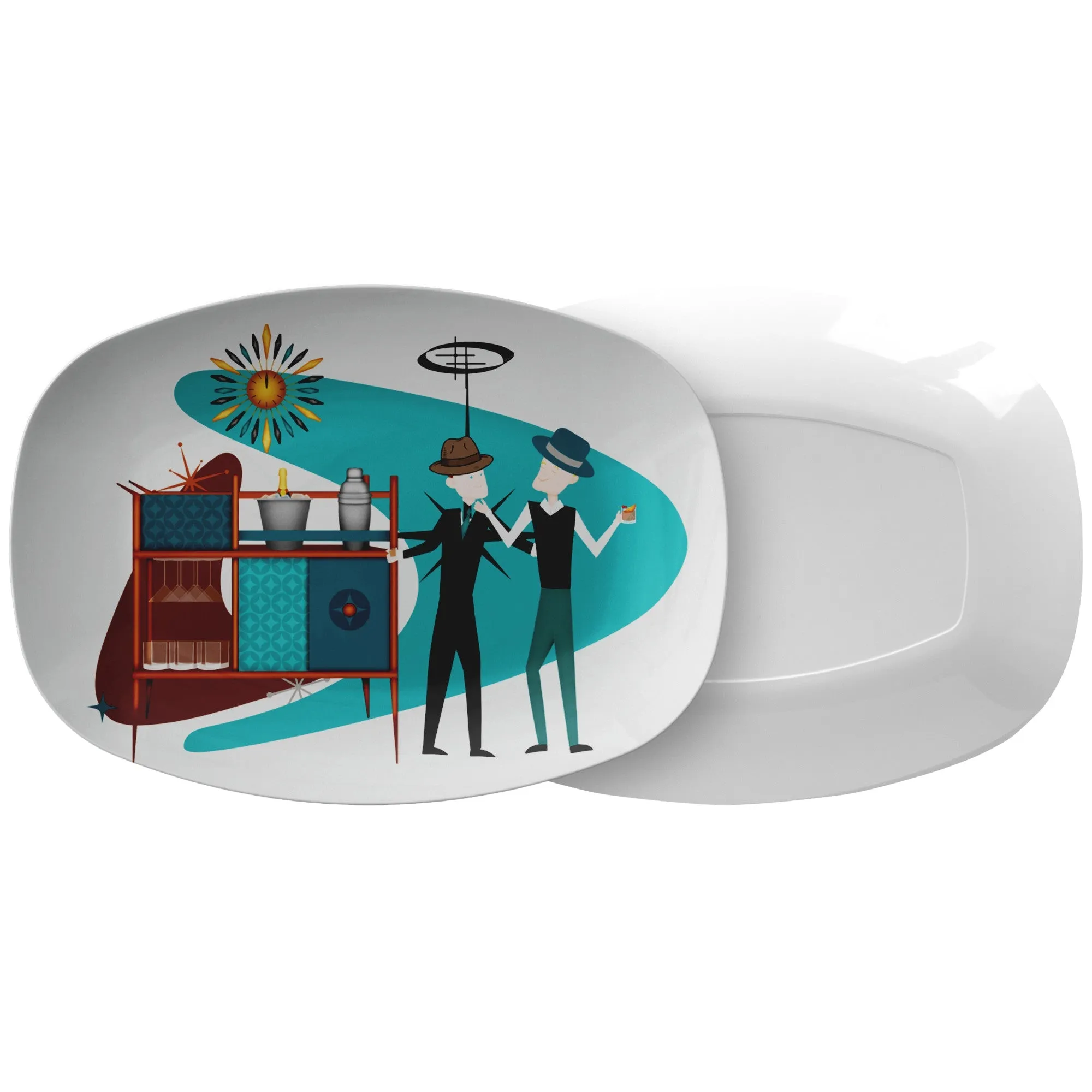Mid Century Modern Party Platter, Gay Man Couple, Kitschy 50s Vibe, Fedora Hats, Retro Style