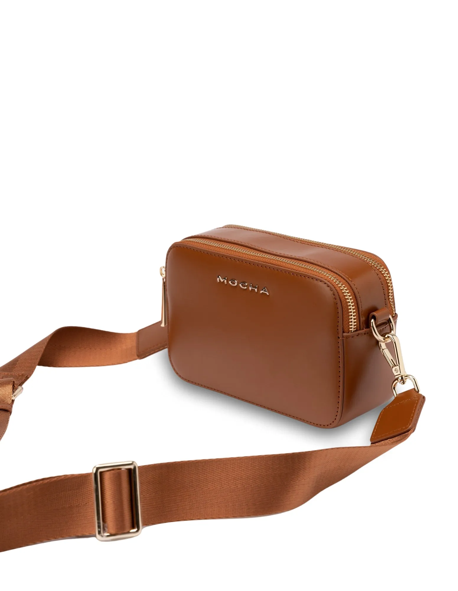 Mocha Alicia Glossy Leather Double Zip - Tan