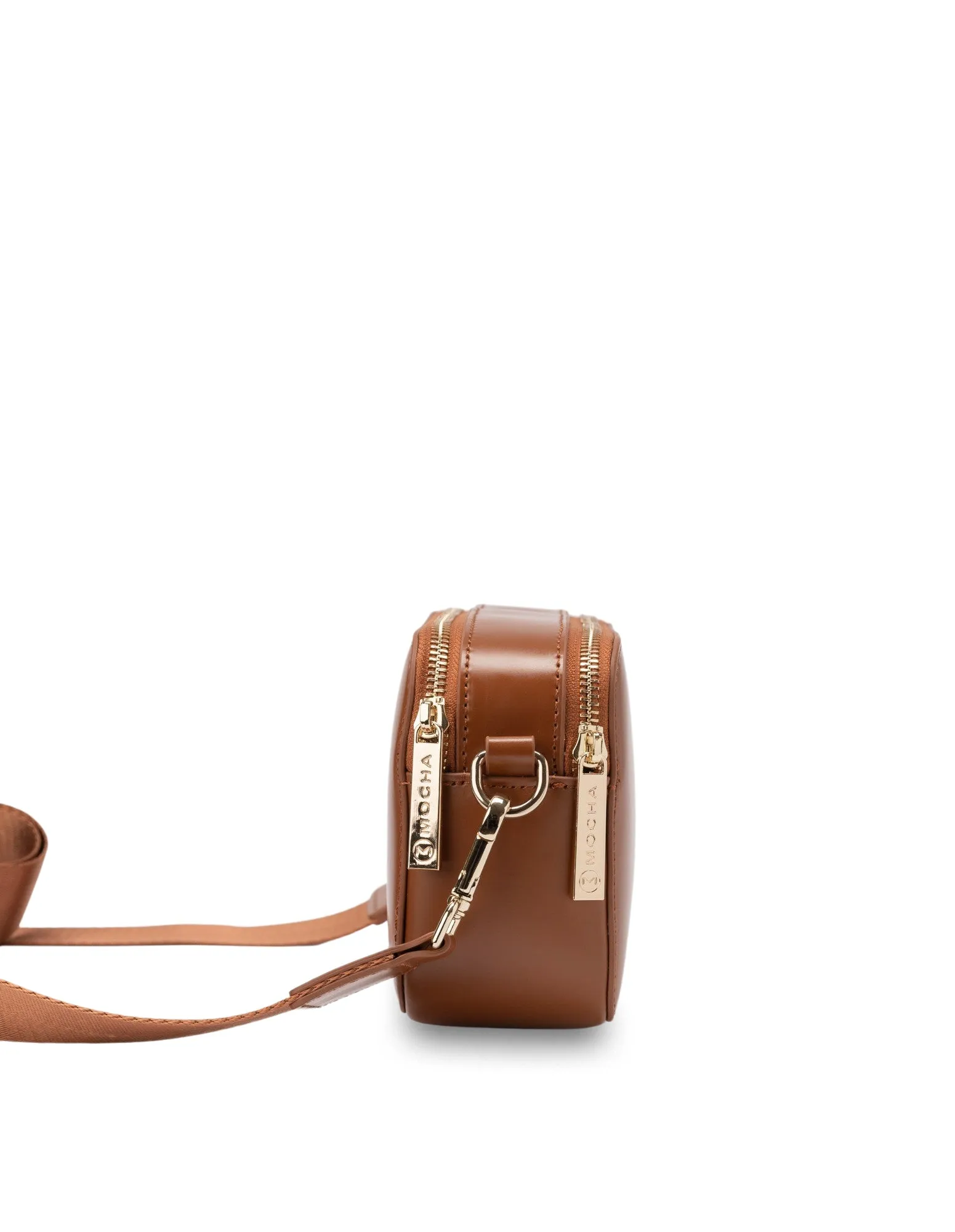 Mocha Alicia Glossy Leather Double Zip - Tan