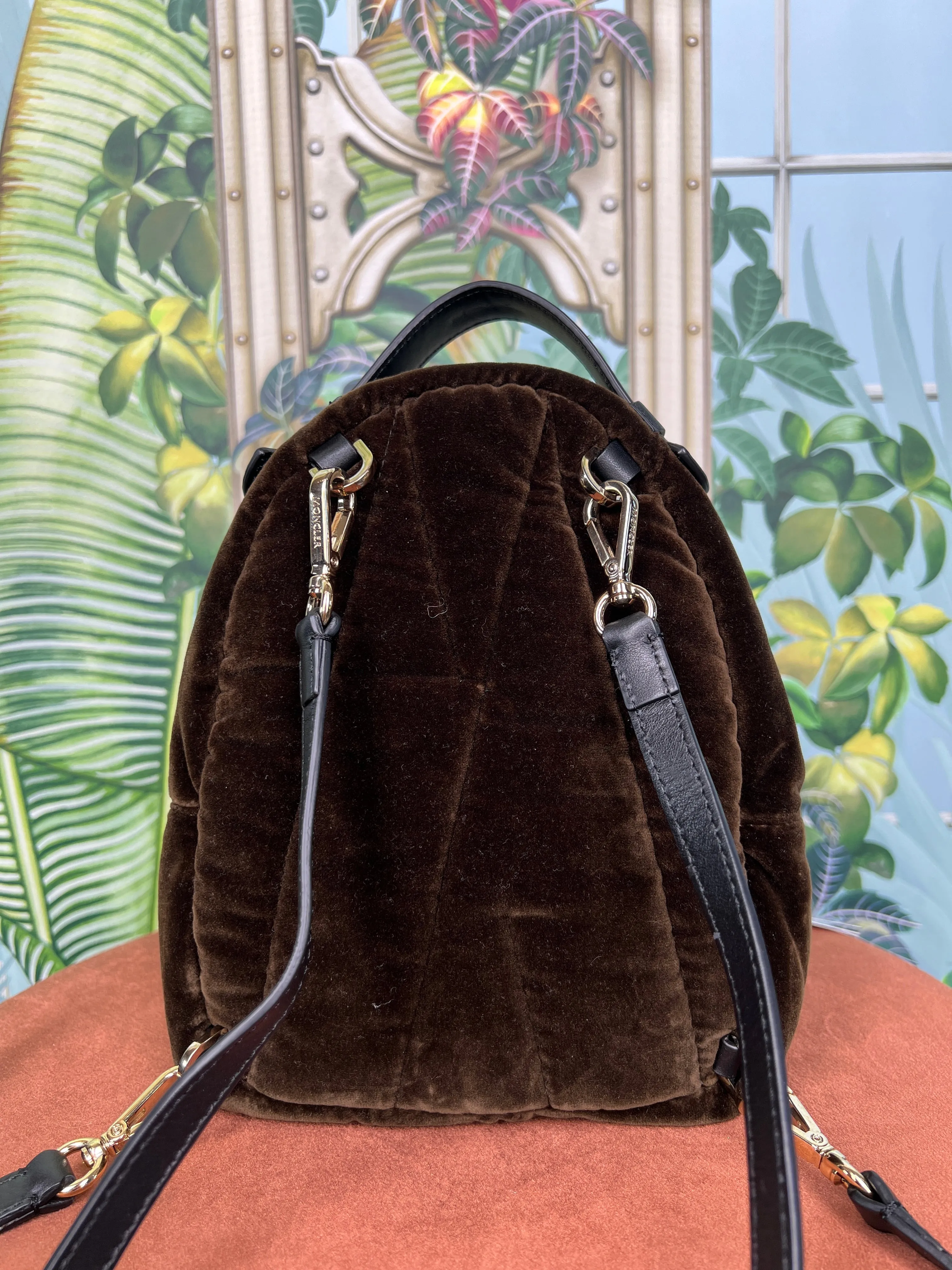 Moncler velvet backpack brown