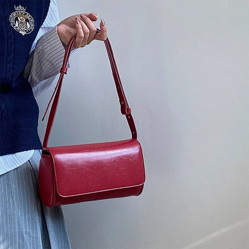 New Retro Wine Red Underarm Bag