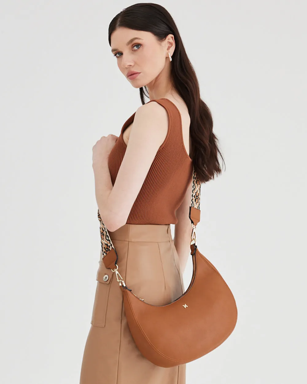 Pia Cresent Shoulder Bag with Crossbody Strap   Aztec Strap
