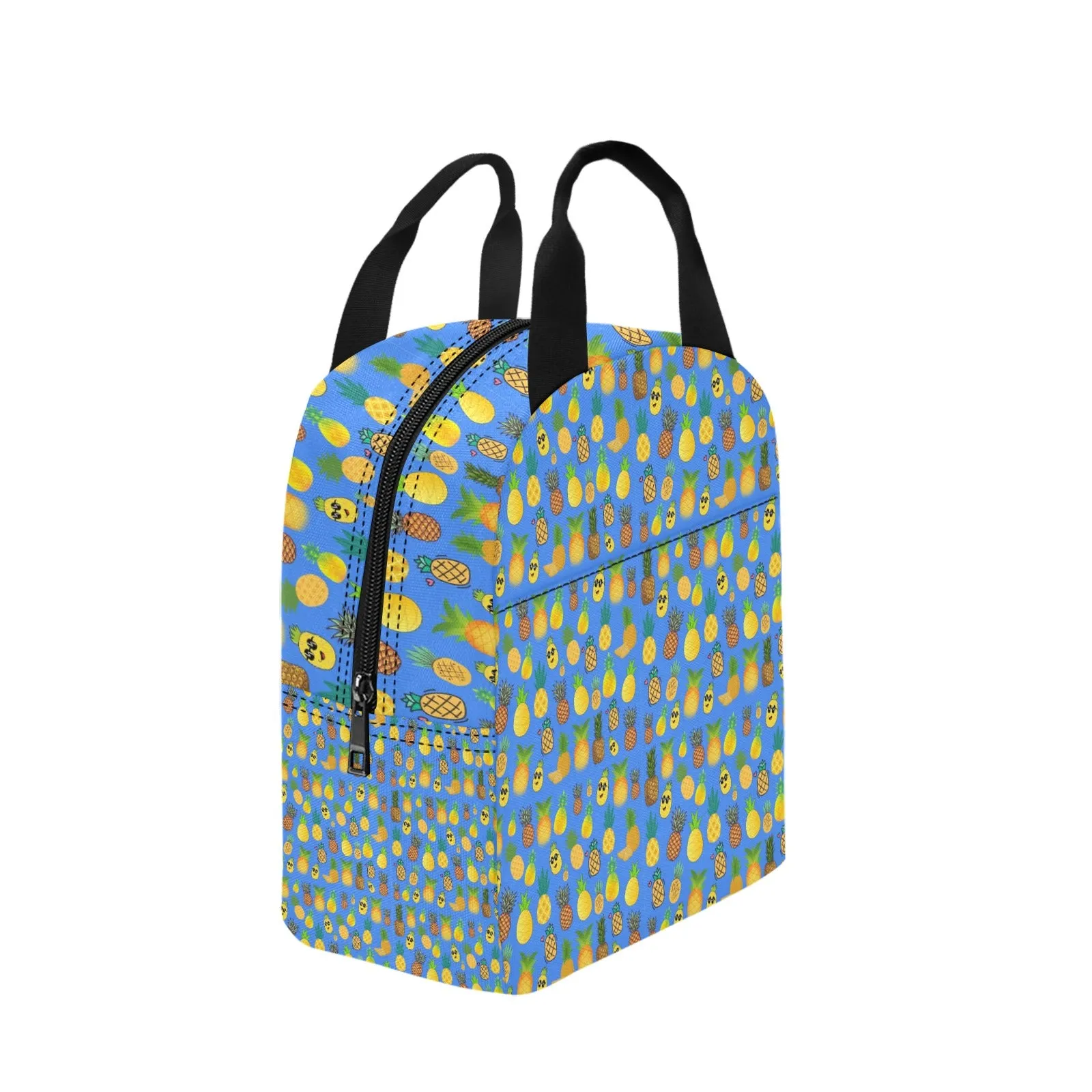 Pineapples Blue Insulated Zipper Lunch Bag