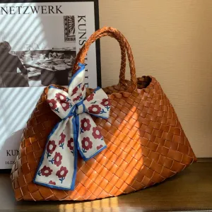 Retro Handmade Woven Leather Handbag Tote Purse