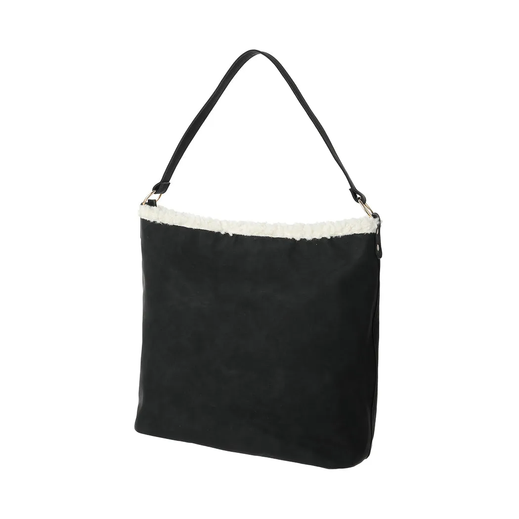 Retro Lamb Like Fabric Shoulder Bag (Black)