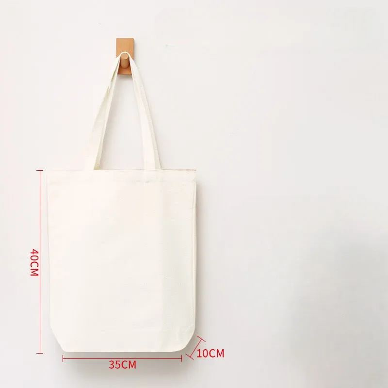 Reusable Foldable Shoulder Handbag Eco-friendly Women Ladies Large Cotton Fabric Canvas Tote Bag for Market Shopping Bags Blank