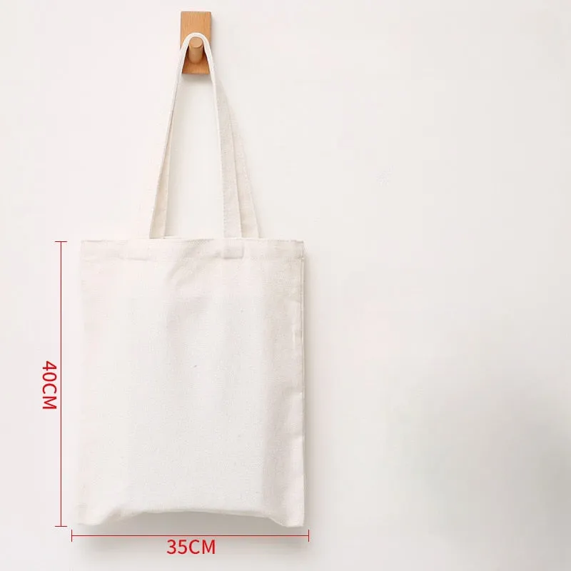 Reusable Foldable Shoulder Handbag Eco-friendly Women Ladies Large Cotton Fabric Canvas Tote Bag for Market Shopping Bags Blank
