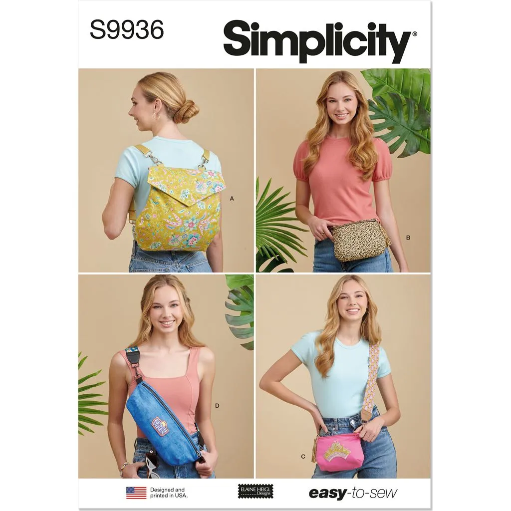Simplicity Sewing Pattern S9936 Backpack, Bags and Purse by Elaine Heigl Designs