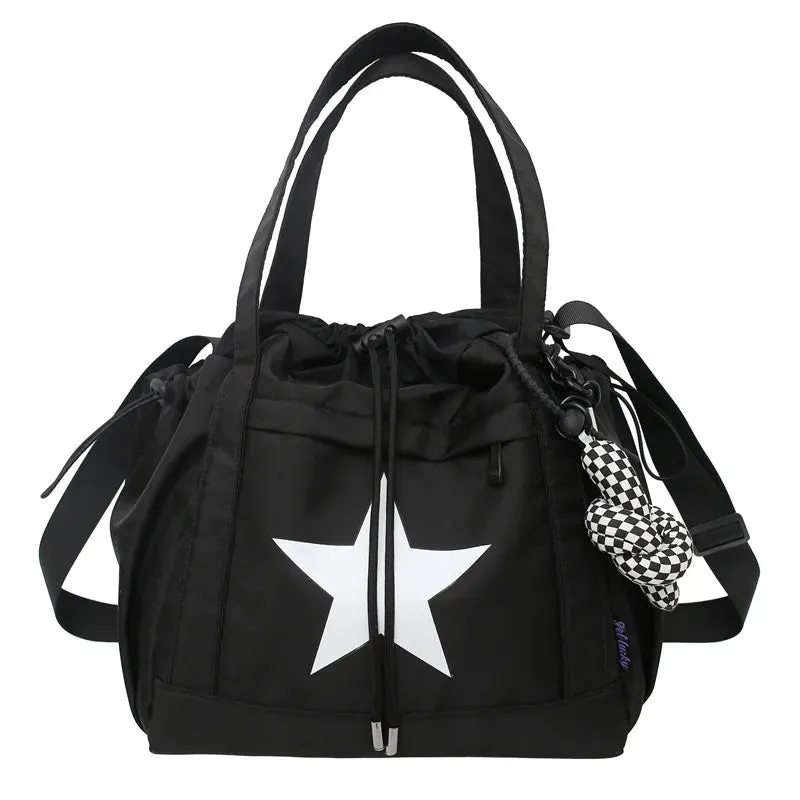 Sohiwoo Personality Women Crossbody Bag Y2K Style Large Capacity Couple Shoulder Bag New Casual Nylon Tote Bag Luxury Drawstring Handbag