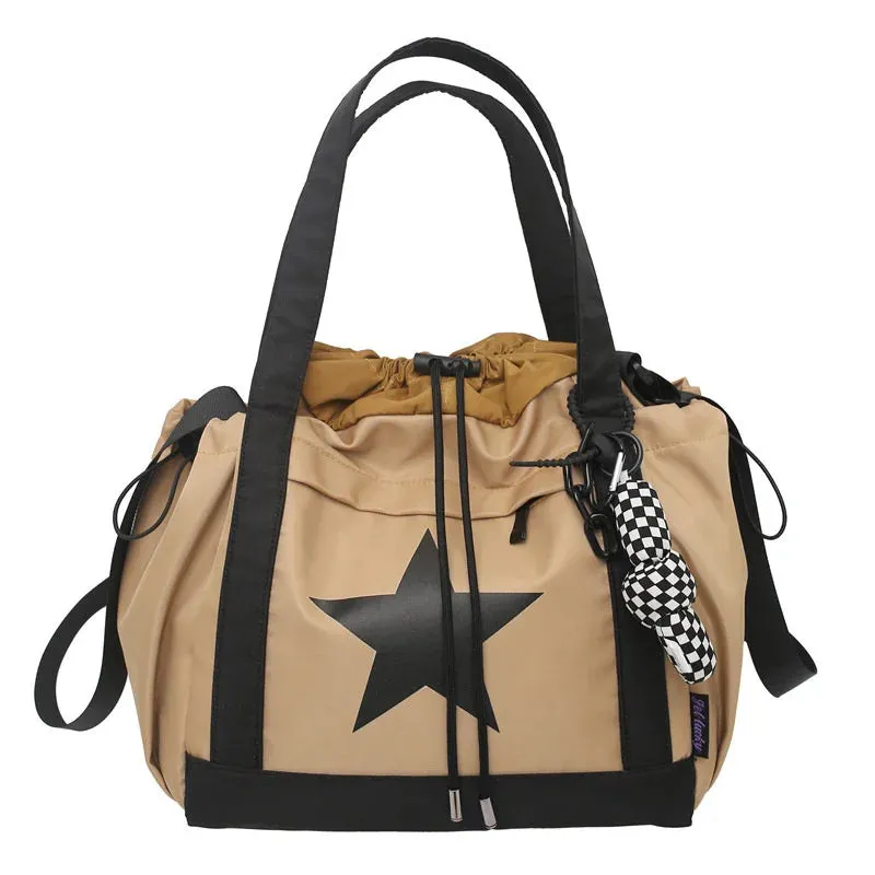 Sohiwoo Personality Women Crossbody Bag Y2K Style Large Capacity Couple Shoulder Bag New Casual Nylon Tote Bag Luxury Drawstring Handbag