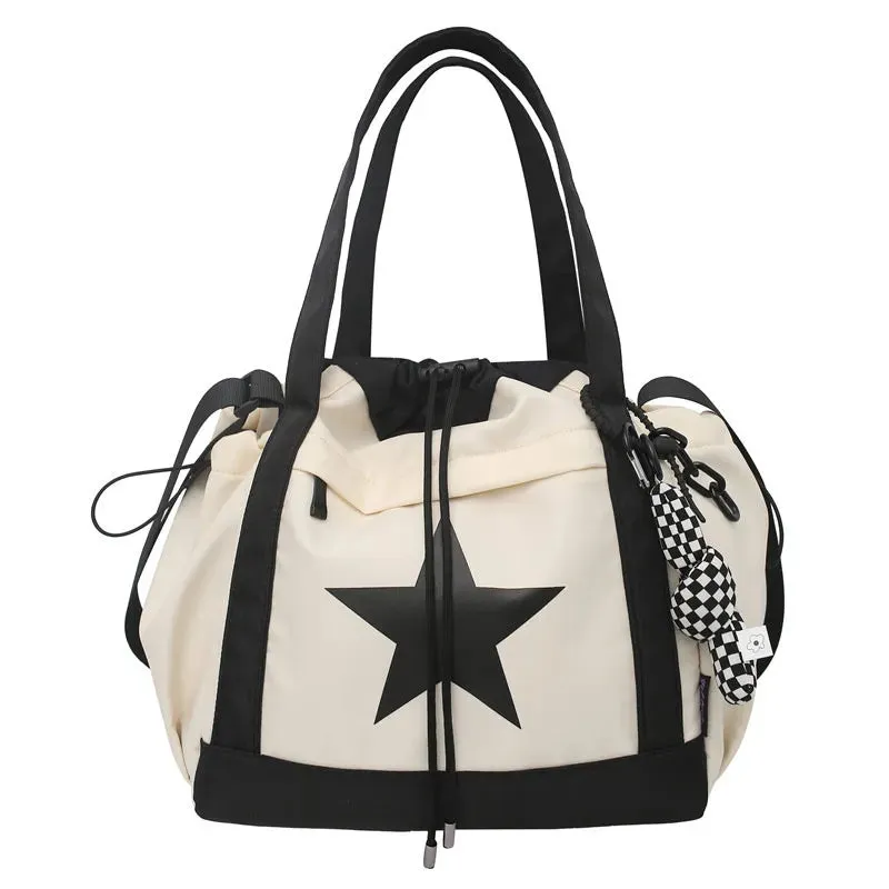 Sohiwoo Personality Women Crossbody Bag Y2K Style Large Capacity Couple Shoulder Bag New Casual Nylon Tote Bag Luxury Drawstring Handbag