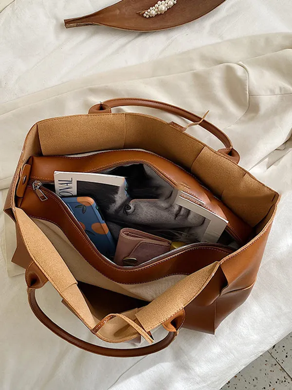 Solid Color Split-Joint Tote Bags Handbags Bags