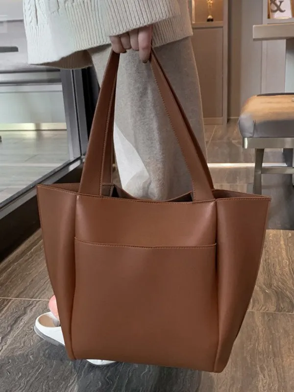 Solid Color Split-Joint Tote Bags Shoulder Bags Bags