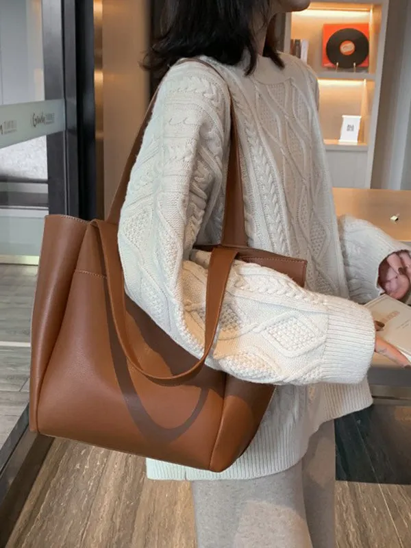 Solid Color Split-Joint Tote Bags Shoulder Bags Bags
