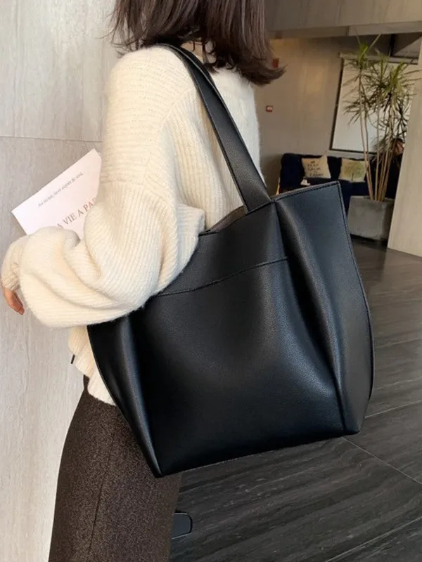 Solid Color Split-Joint Tote Bags Shoulder Bags Bags