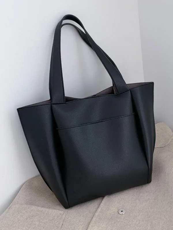 Solid Color Split-Joint Tote Bags Shoulder Bags Bags