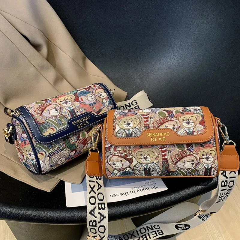 Stylish and Playful Casual Crossbody Bag with Bear Pattern