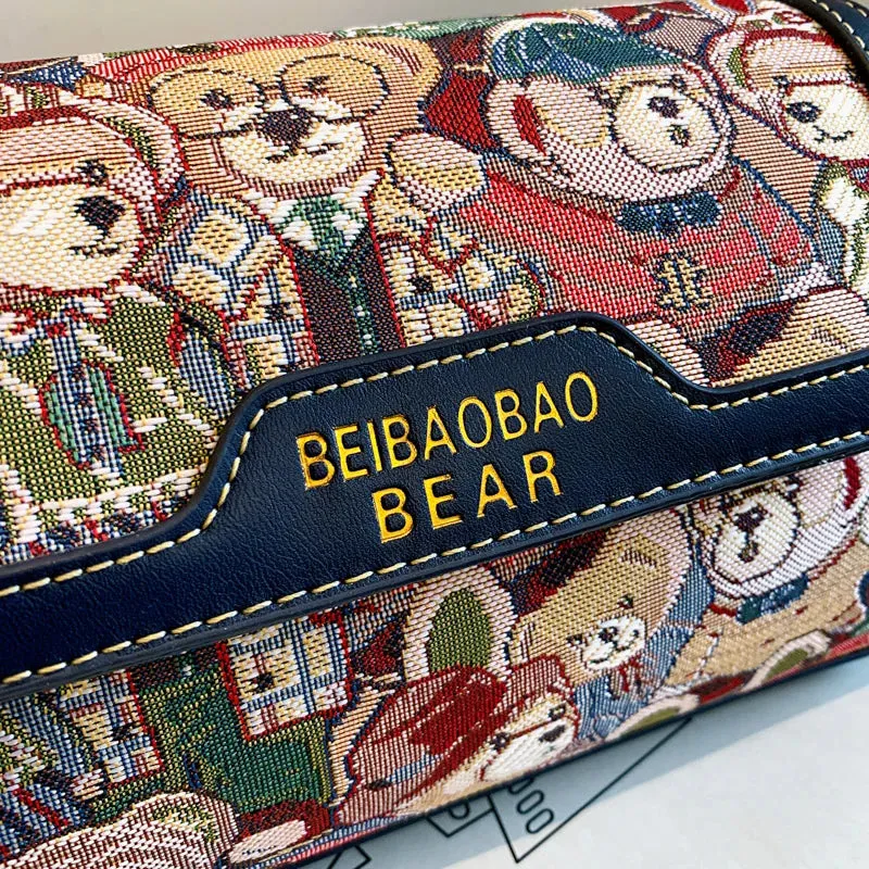 Stylish and Playful Casual Crossbody Bag with Bear Pattern
