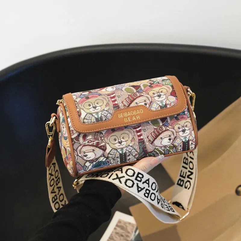 Stylish and Playful Casual Crossbody Bag with Bear Pattern