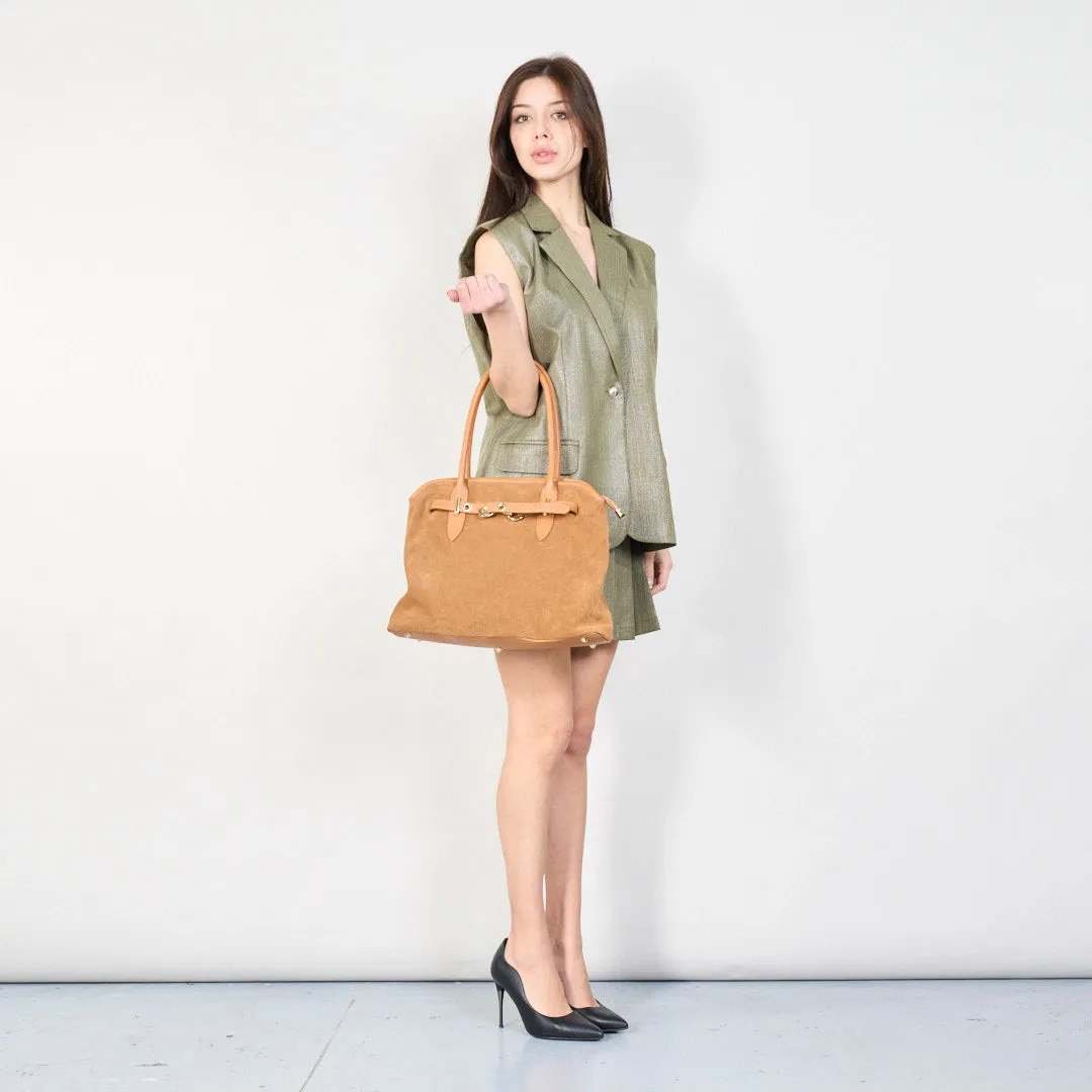 Suede leather handbag with top handles wholesale