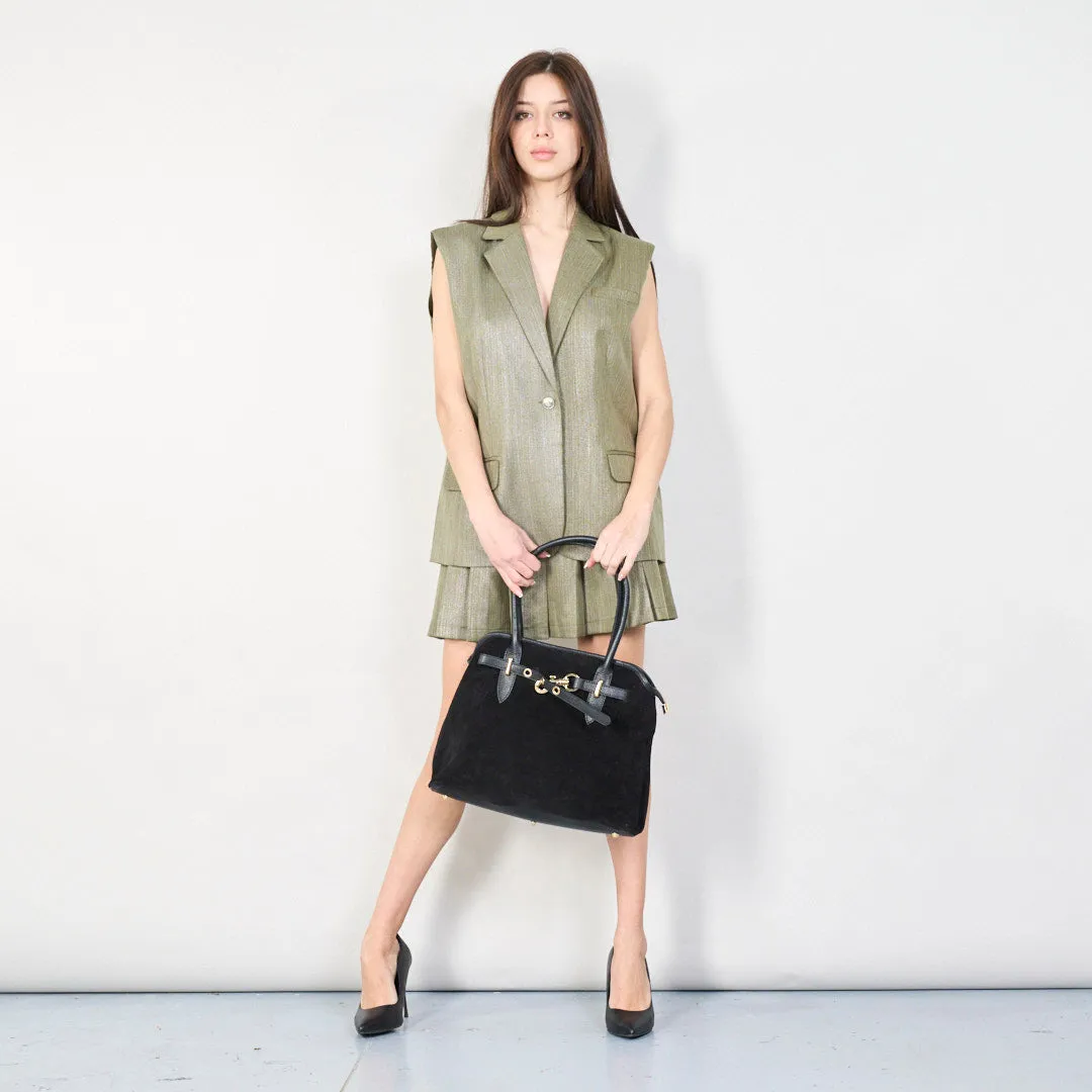 Suede leather handbag with top handles wholesale