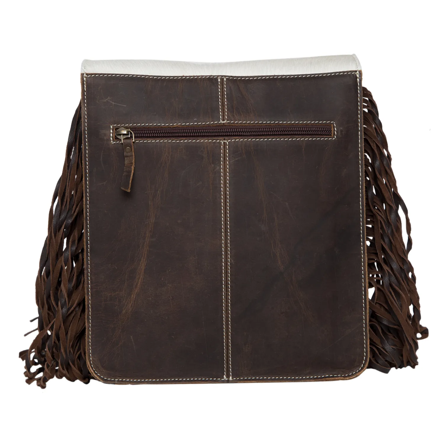 Tooling Leather Flap Sling Cowhide Bag With Fringes  AB79