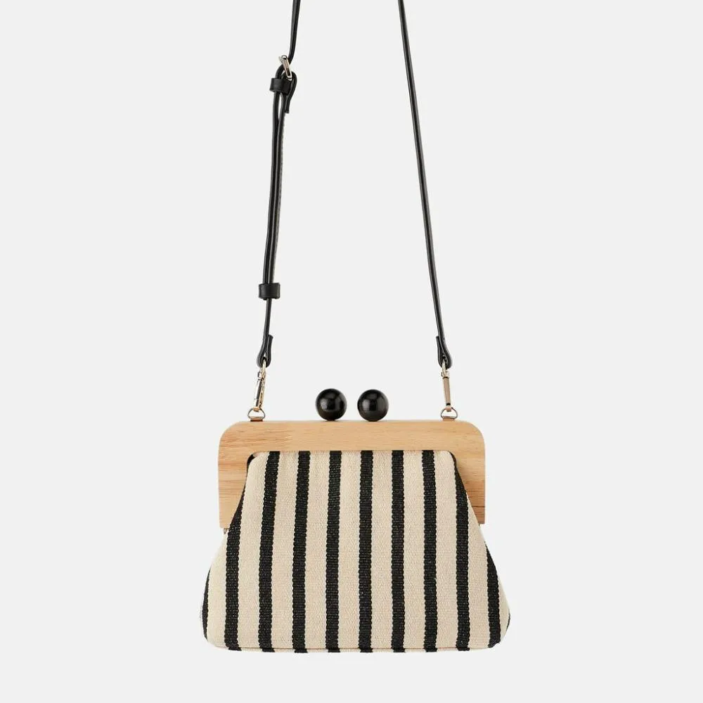 Vintage Wooden Clip Stripe Messenger Bag