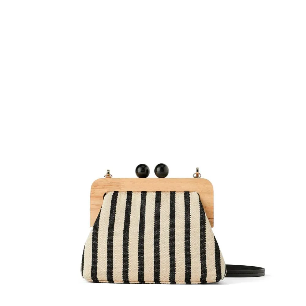 Vintage Wooden Clip Stripe Messenger Bag
