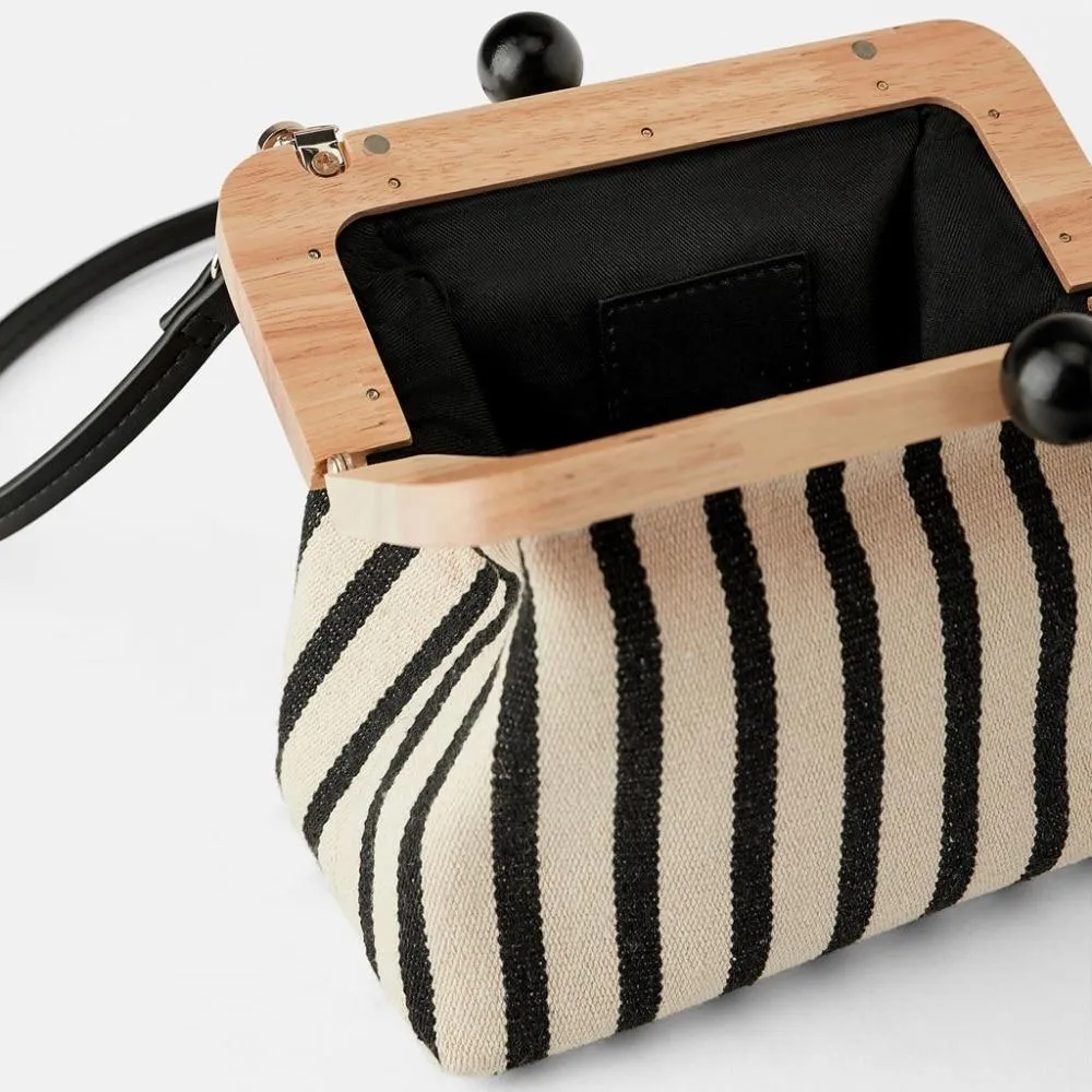 Vintage Wooden Clip Stripe Messenger Bag