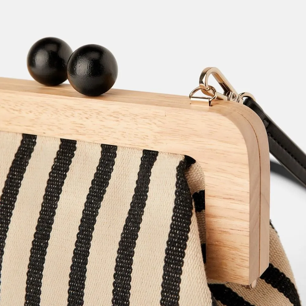 Vintage Wooden Clip Stripe Messenger Bag