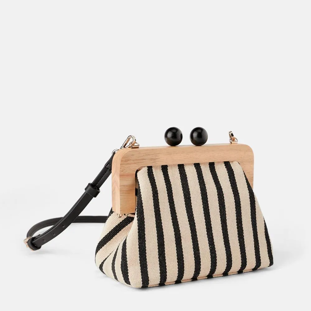 Vintage Wooden Clip Stripe Messenger Bag