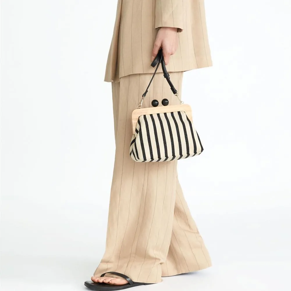 Vintage Wooden Clip Stripe Messenger Bag