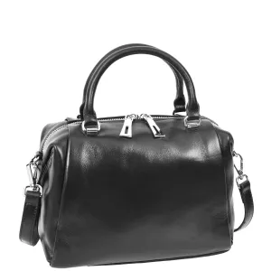 Women Real Leather Handbag Small Casual Outgoing Style Grab Handles A393 Black
