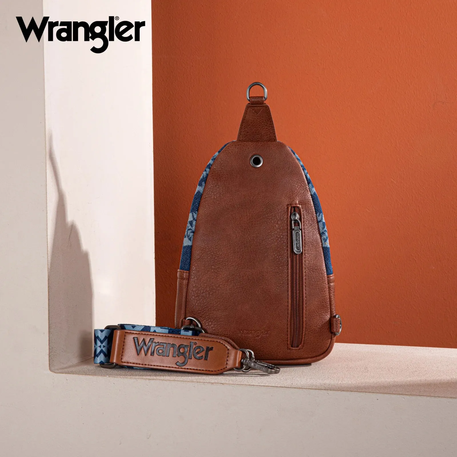 Wrangler Southwestern Print Small Canvas Sling Bag/Crossbody/Chest Bag - Jean